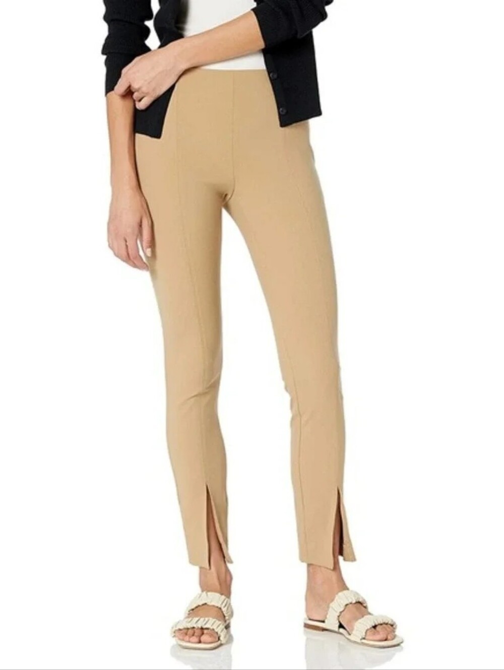 Theory Slit Legging Pants Camel Beige Eco New BiStretch Pull On Ankle Slit 4